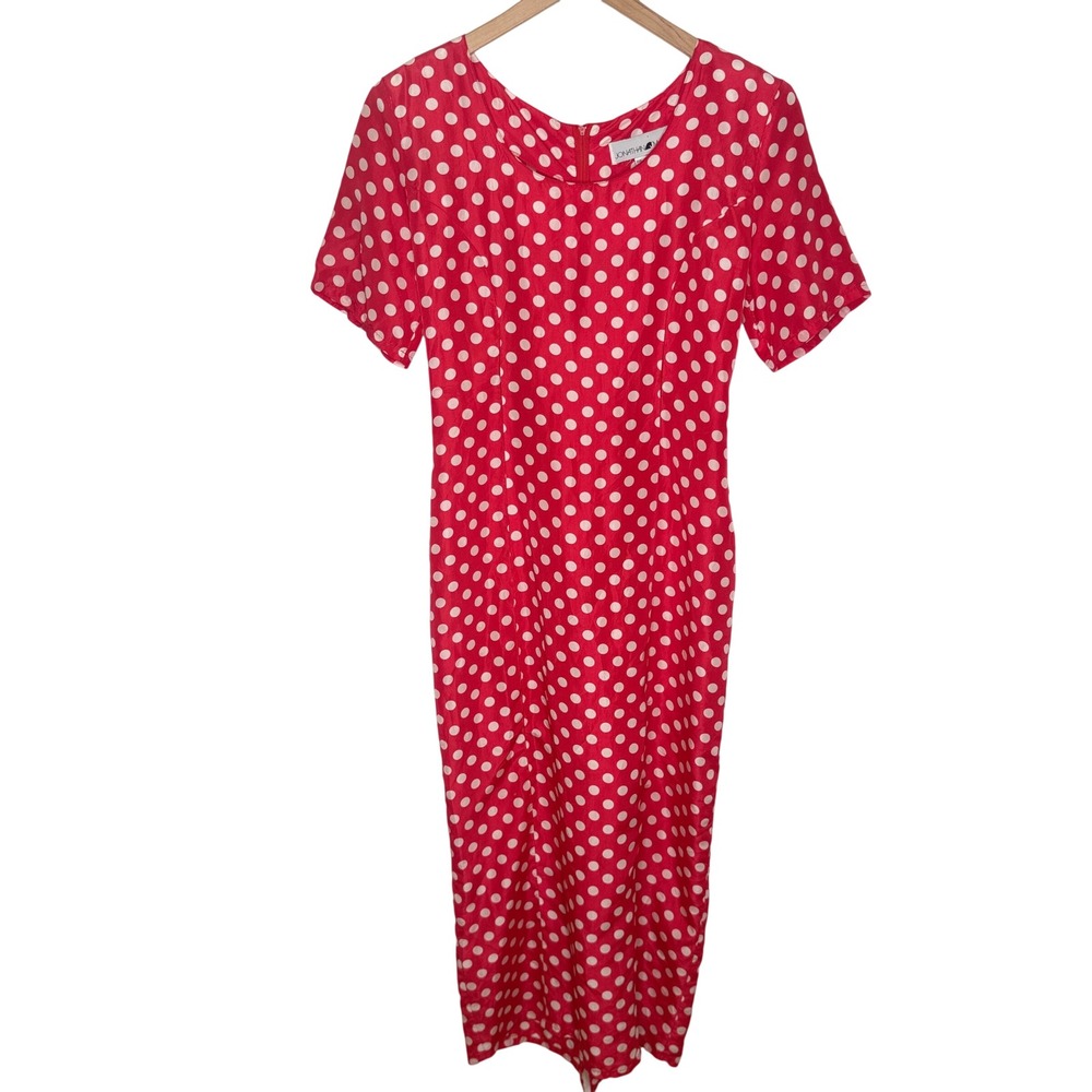 Vintage Red Silk Midi Dress Polka Dot Size 9 Corset Back Coquette Pinup Classic